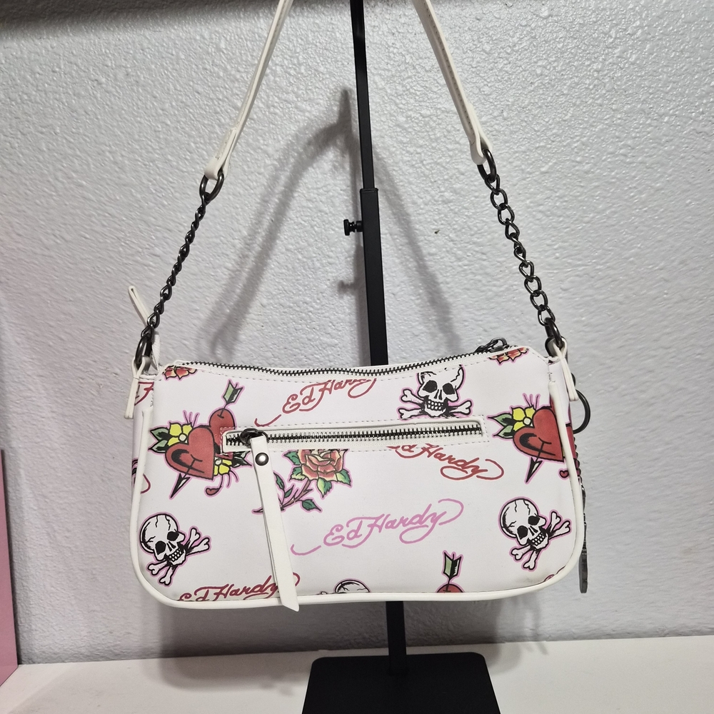 Ed Hardy White and Red Tattoo-Inspired Shoulder Bag - Picture 2 of 3